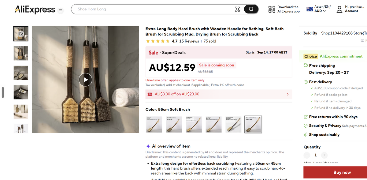 Uprite Long-Reach Bath Brush